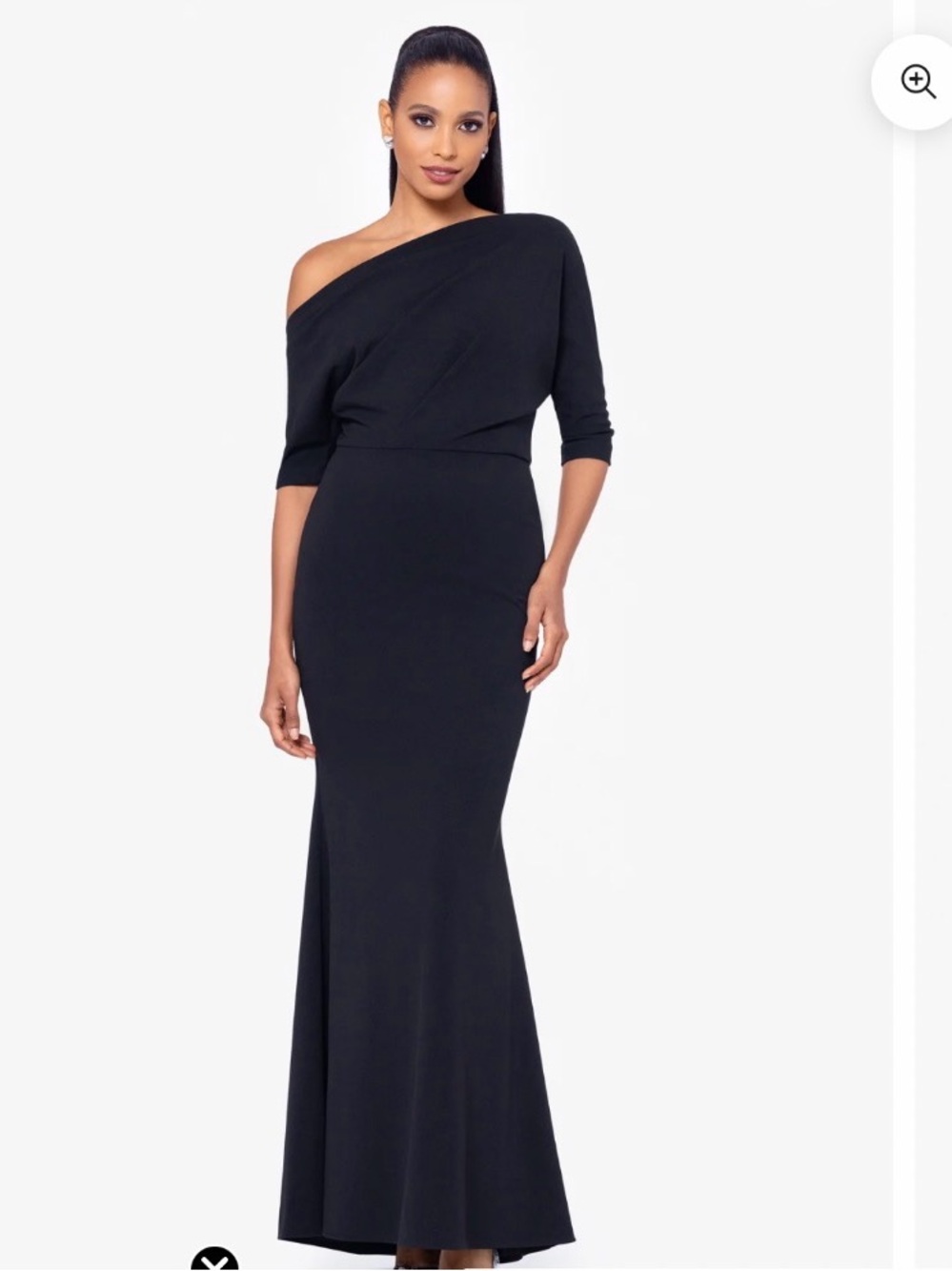 Betsy and Adam “Madeline” One-Shoulder Black Scuba Evening Gown slimming NWT